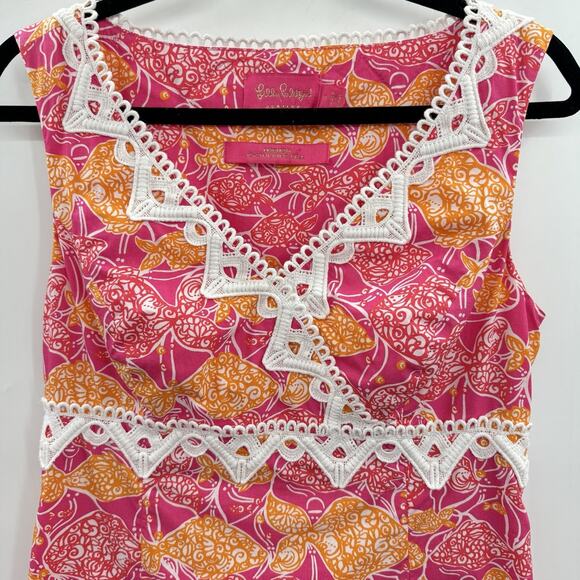Lilly Pulitzer Jubilee Catherine Bell A-Line Dress Sz 6 Pink Lace Trim Tropical - Picture 2 of 15